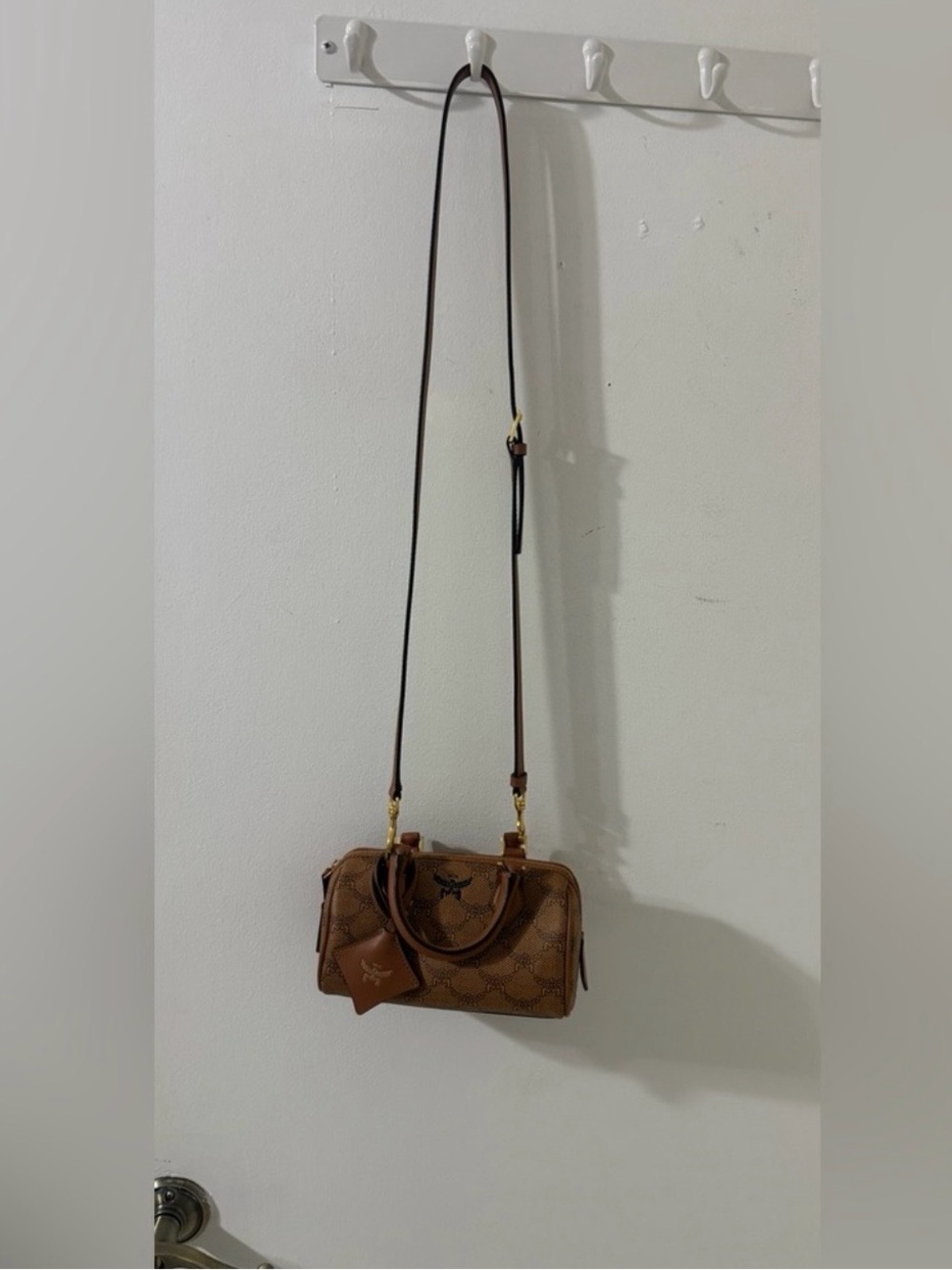 MCM White Drawstring Dust Bag with Black Logo